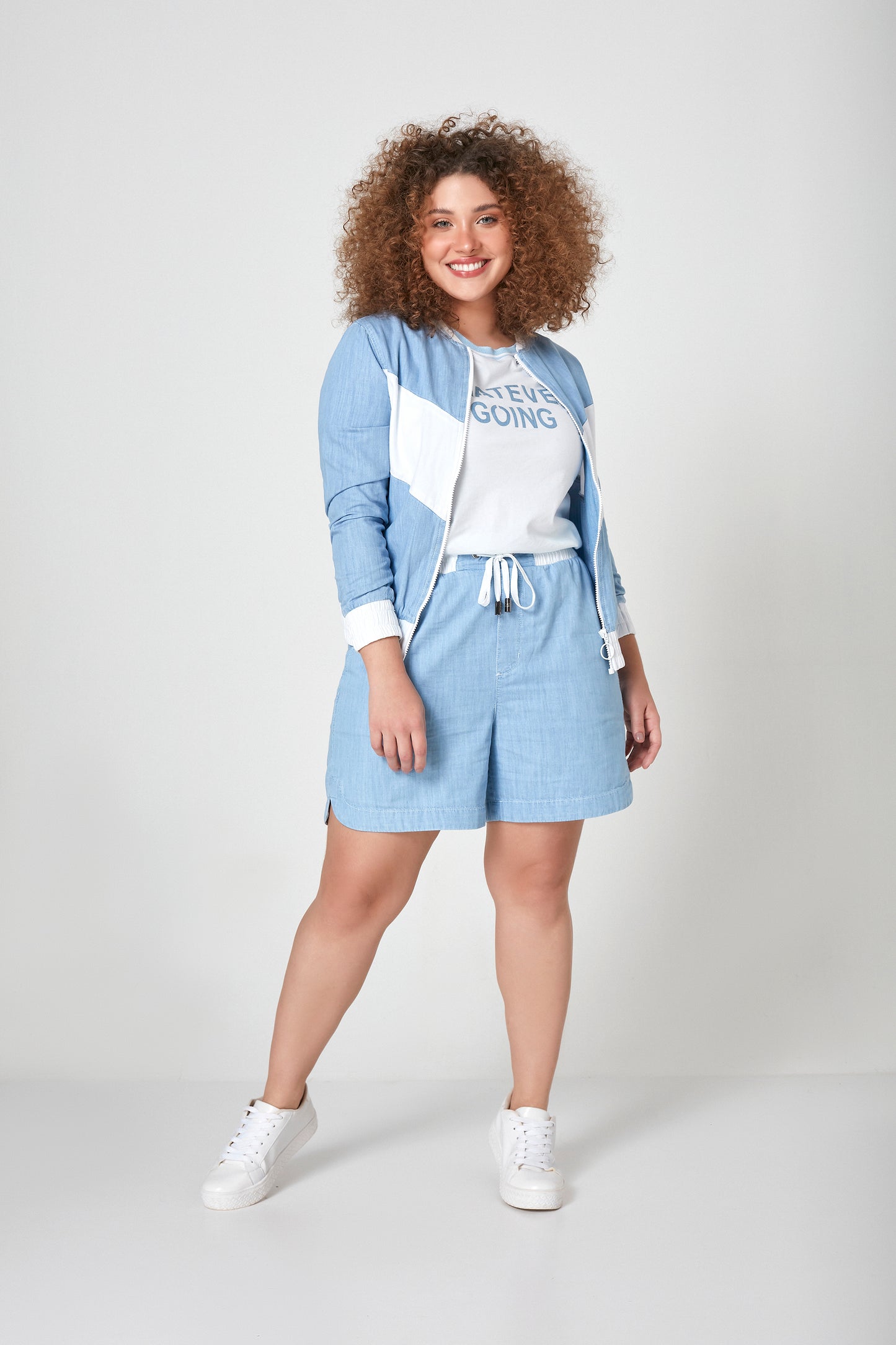 jaqueta jeans bomber bicolor