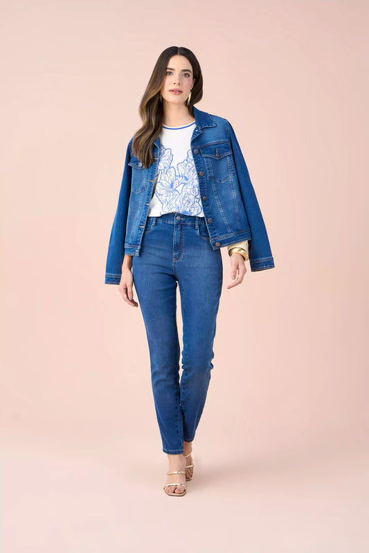 jaqueta jeans malha manga longa tradicional com bolsos