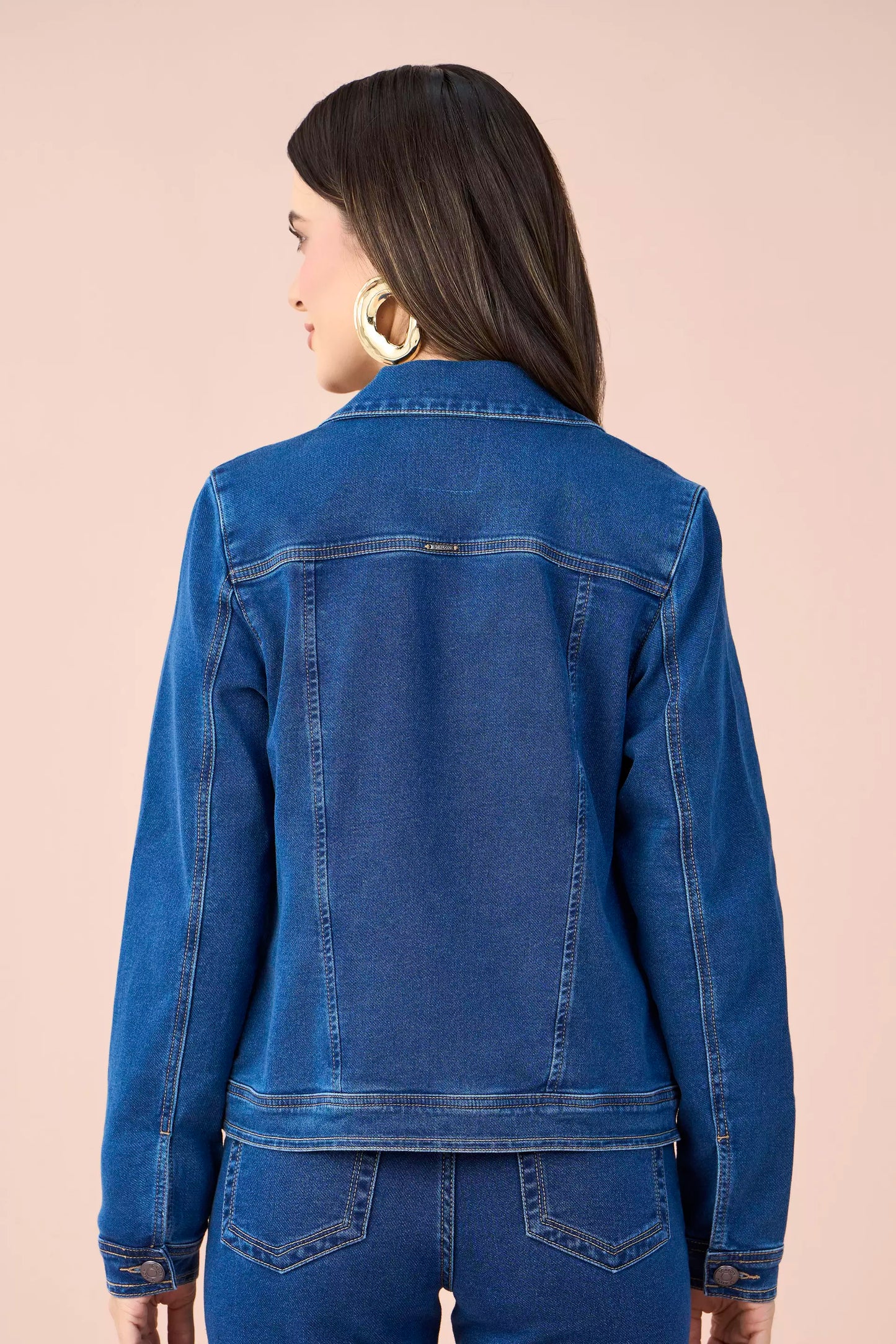 jaqueta jeans malha manga longa tradicional com bolsos