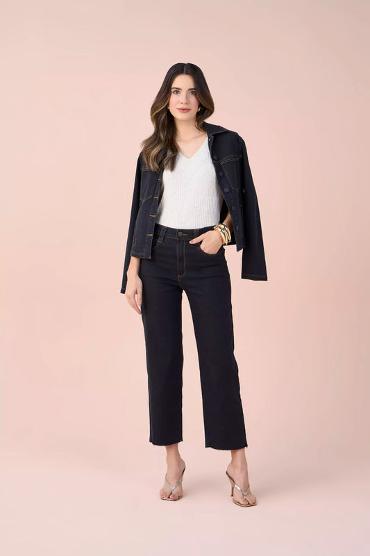 jaqueta jeans black manga longa com recortes