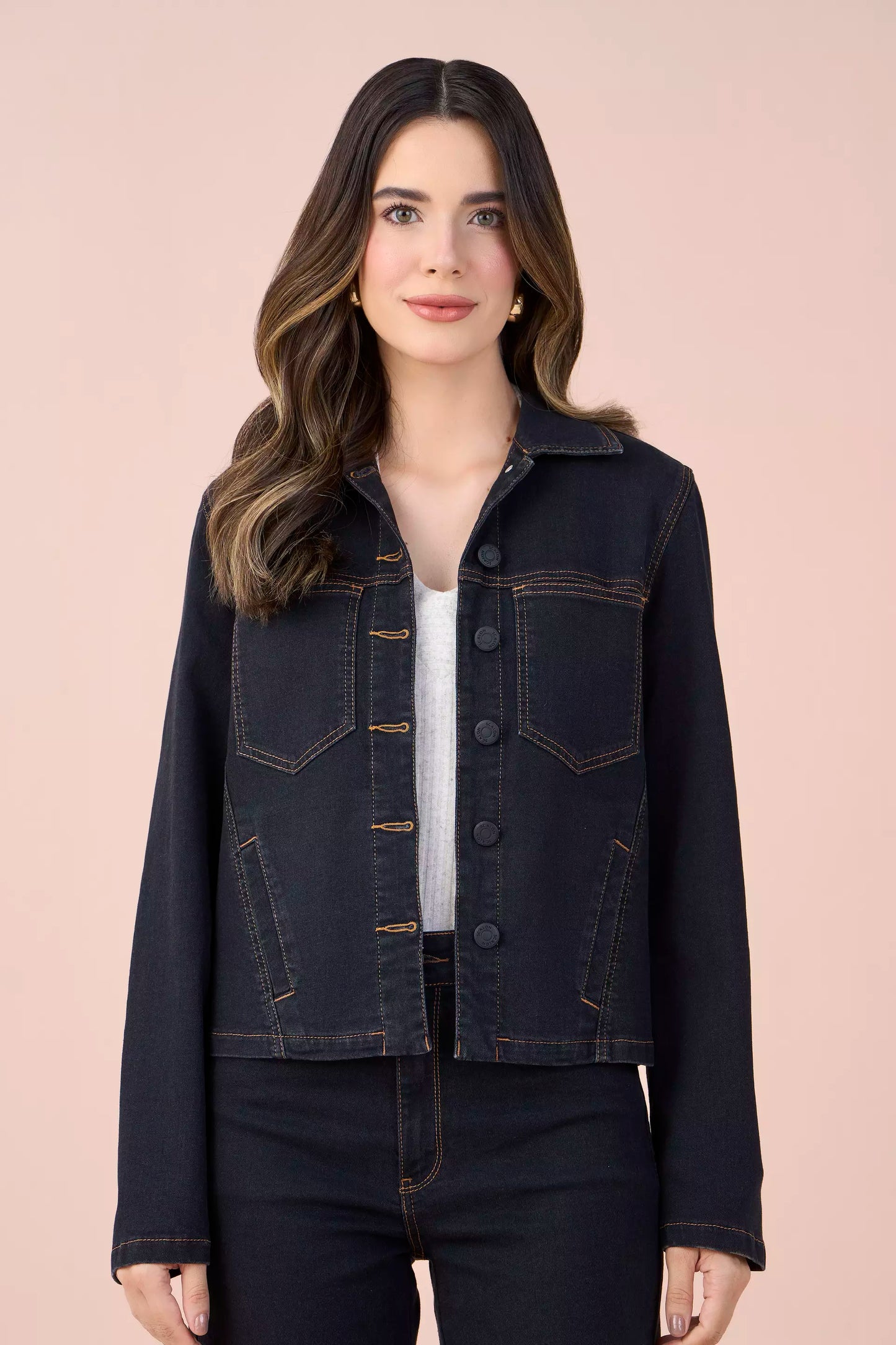 jaqueta jeans black manga longa com recortes