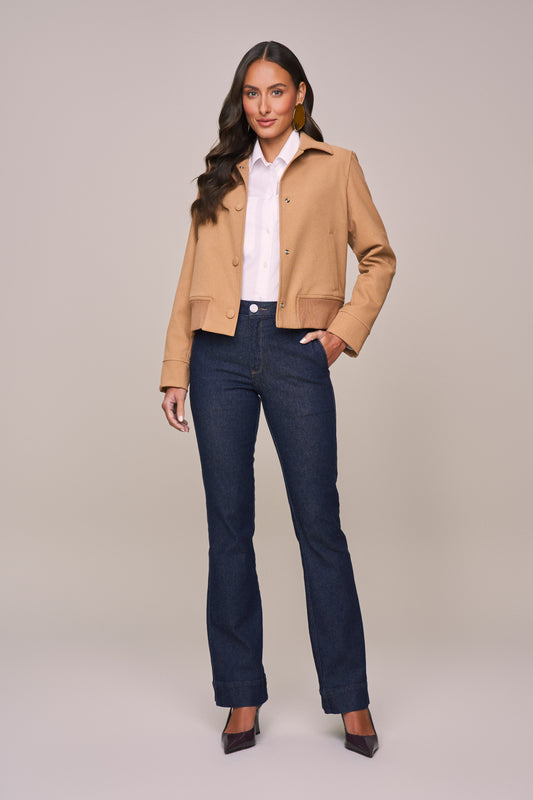 jaqueta crepe manga longa com cós de tricot