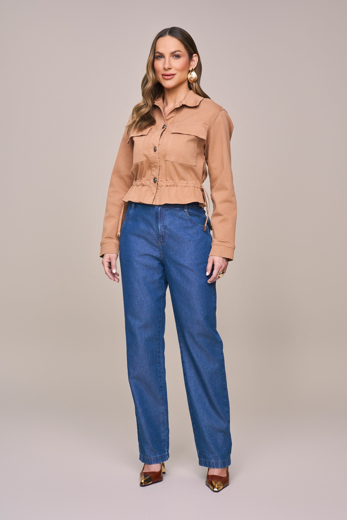 jaqueta sarja manga longa com detalhes amarração