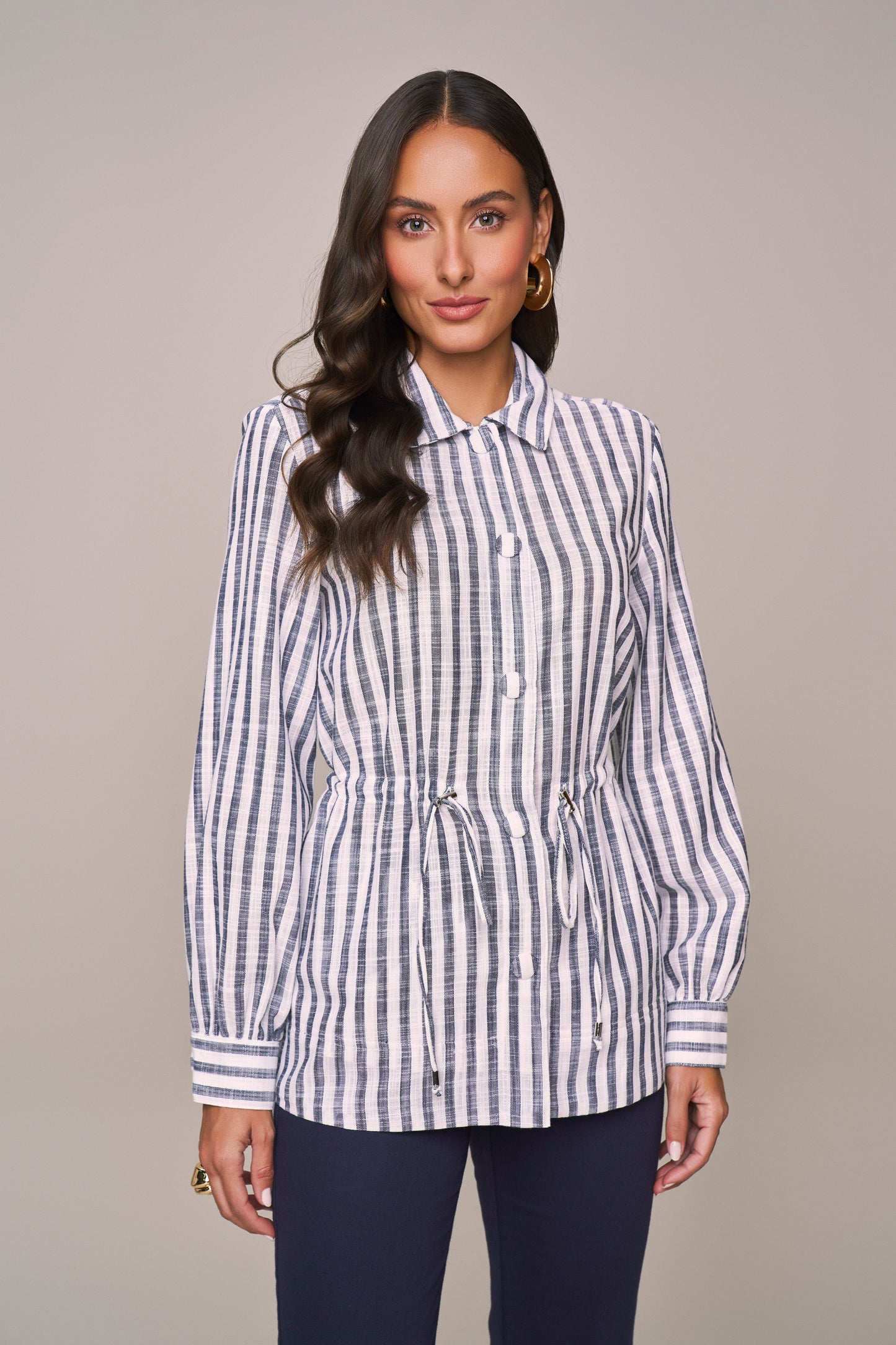 parka algodão manga longa listrada com amarração