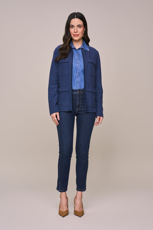 casaco moletom manga longa com bolsos sobrepostos e tricot