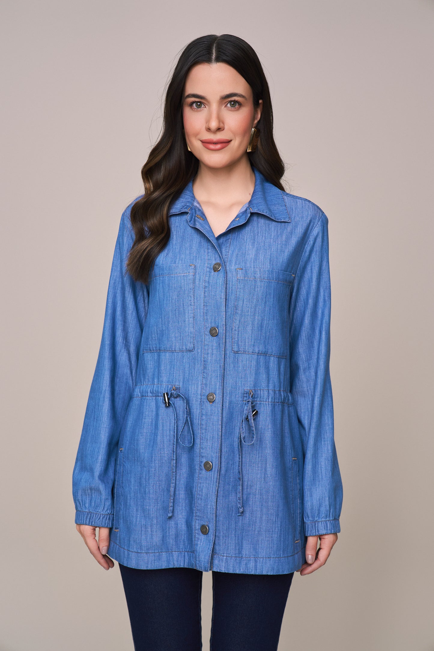 parka jeans manga longa com amarração