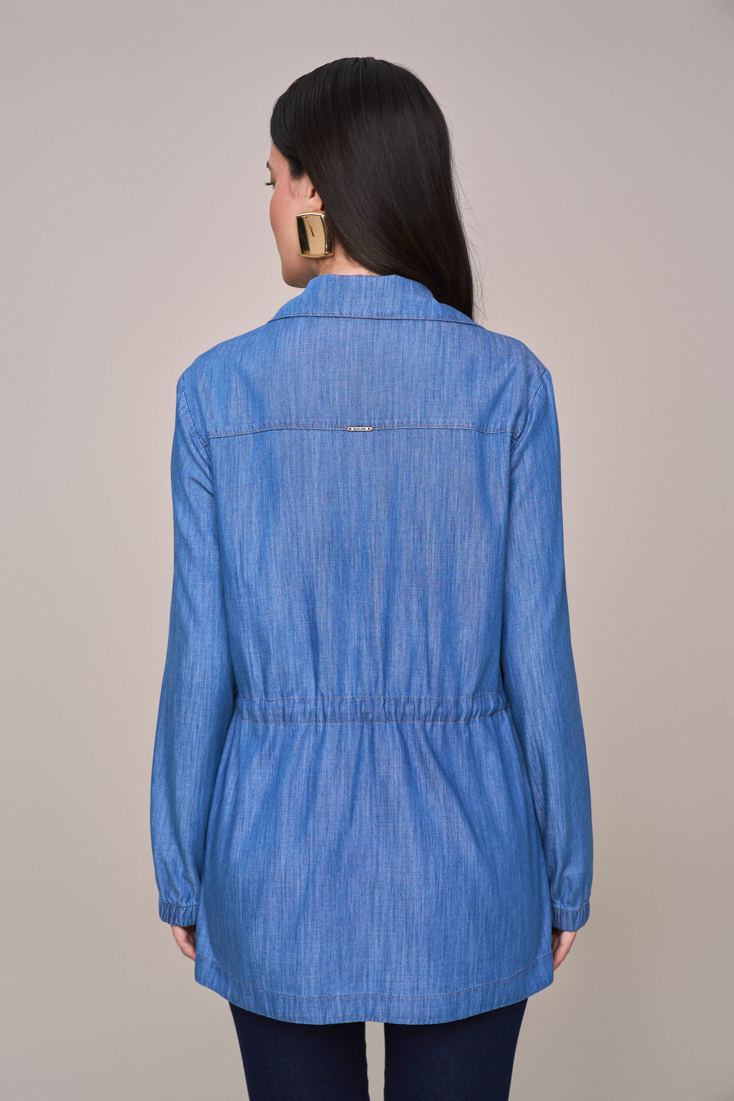 parka jeans manga longa com amarração