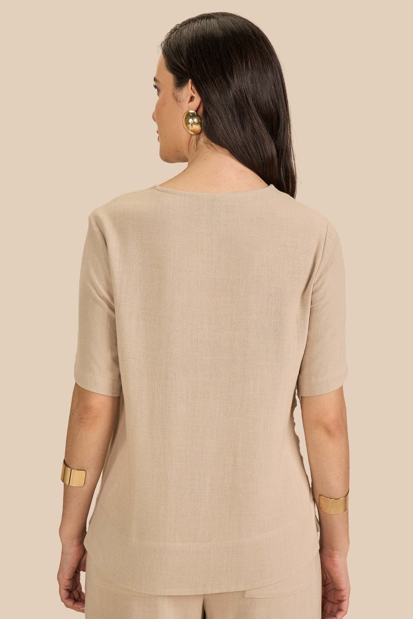 conjunto viscose blusa decote v e calça reta cós de elástico