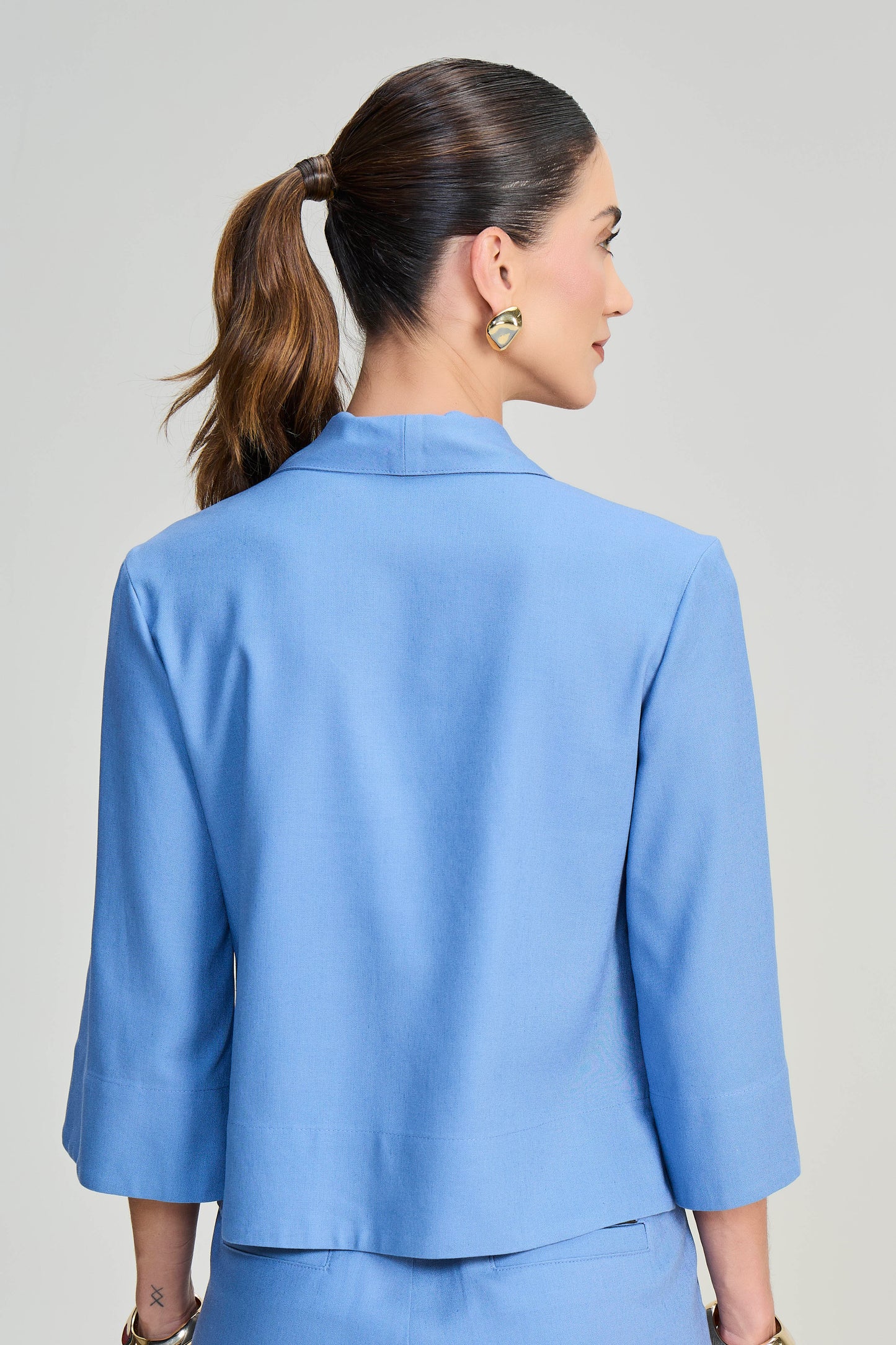 conjunto viscose blusa manga 3/4 com transpasse e calça reta com elástico