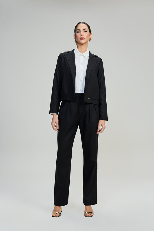 conjunto viscose jaqueta manga longa e calça reta com detalhe passante