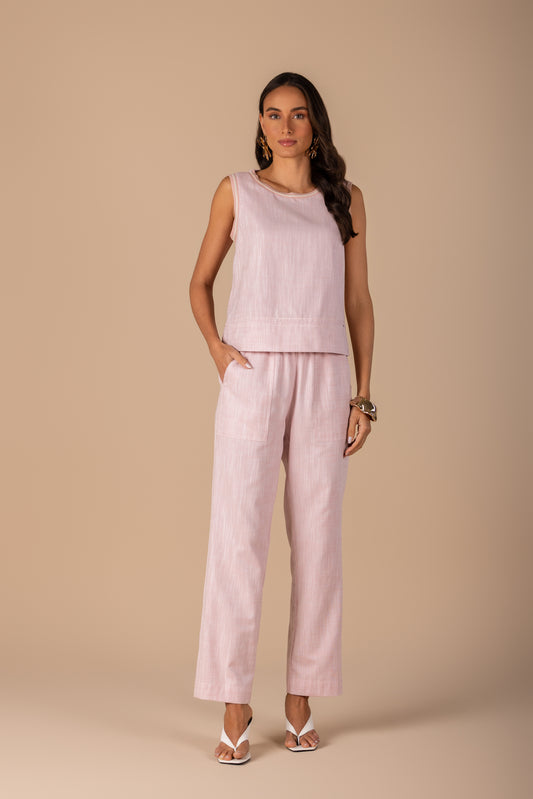 conjunto algodão regata alça larga e calça reta com elástico