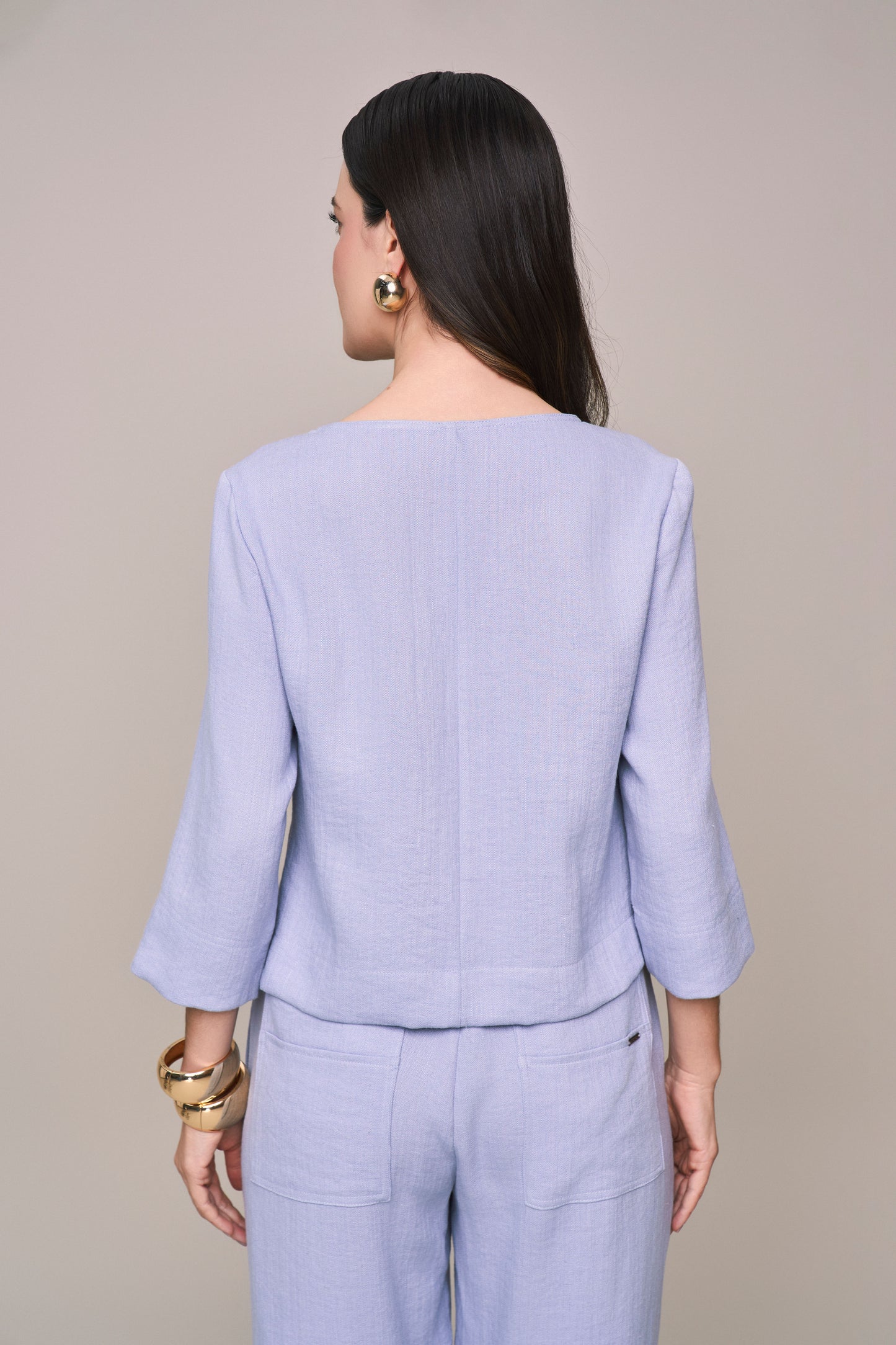 conjunto viscose blusa manga 3/4 e calça reta com intermediária