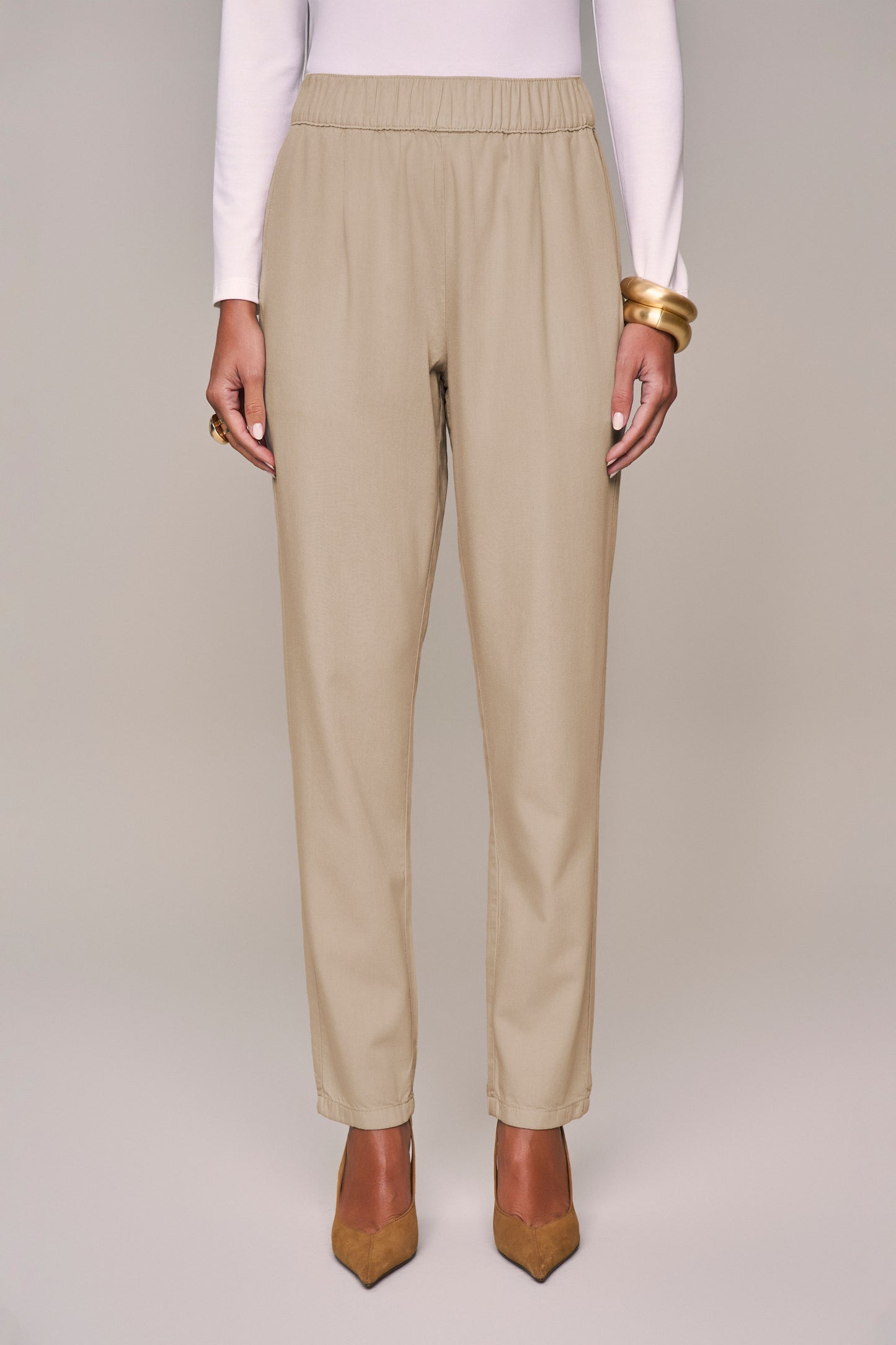 conjunto sarja blusa manga 3/4 e calça mom intermediária