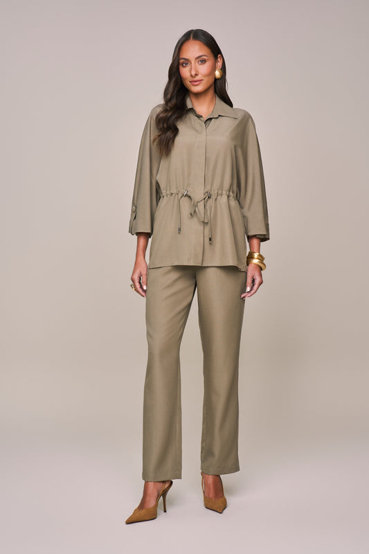 conjunto liocel parka manga 7/8 e calça reta cós deelástico