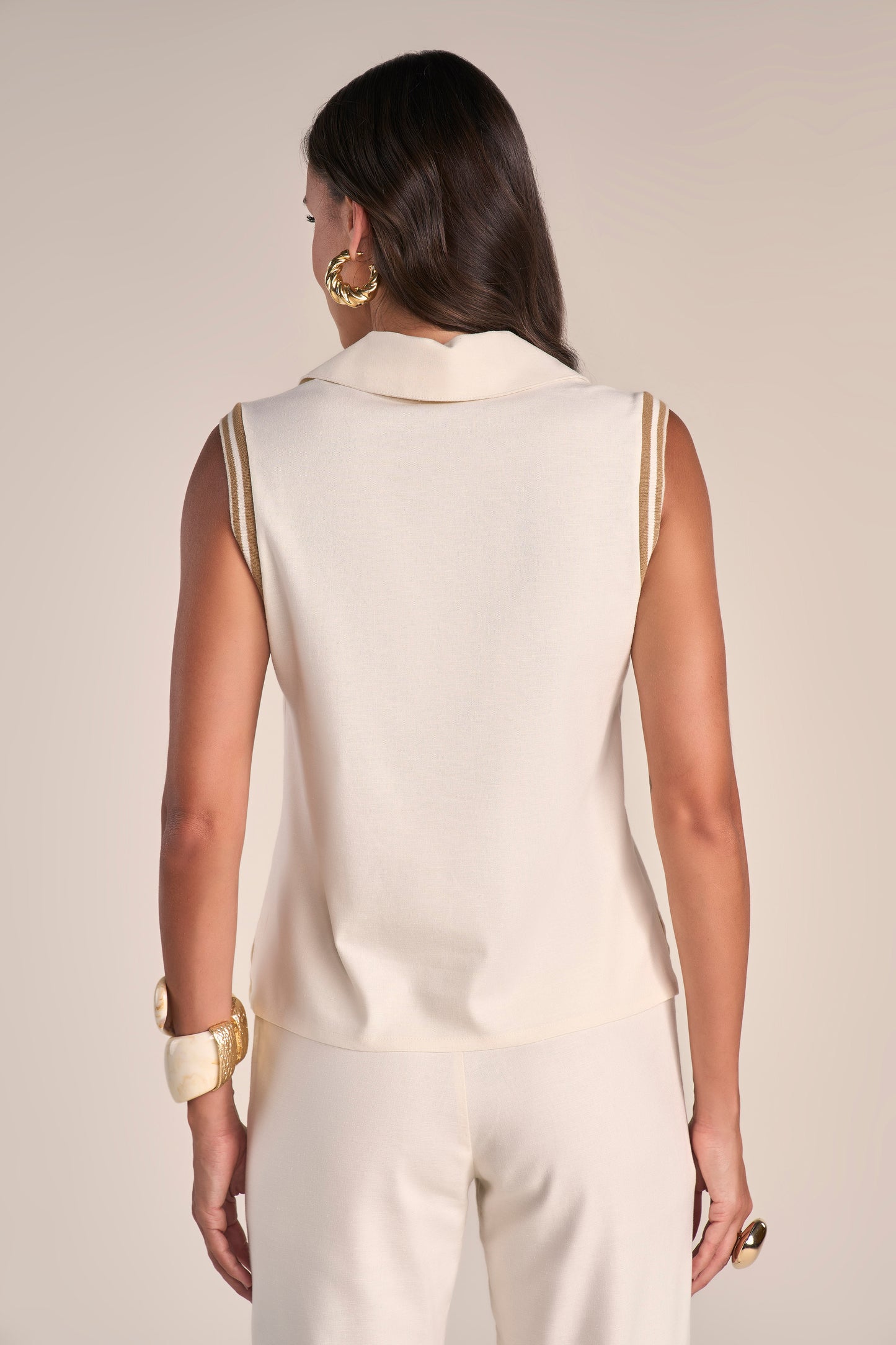Conjunto Viscose Blusa sem Manga e Calça Reta Cós de Tricot