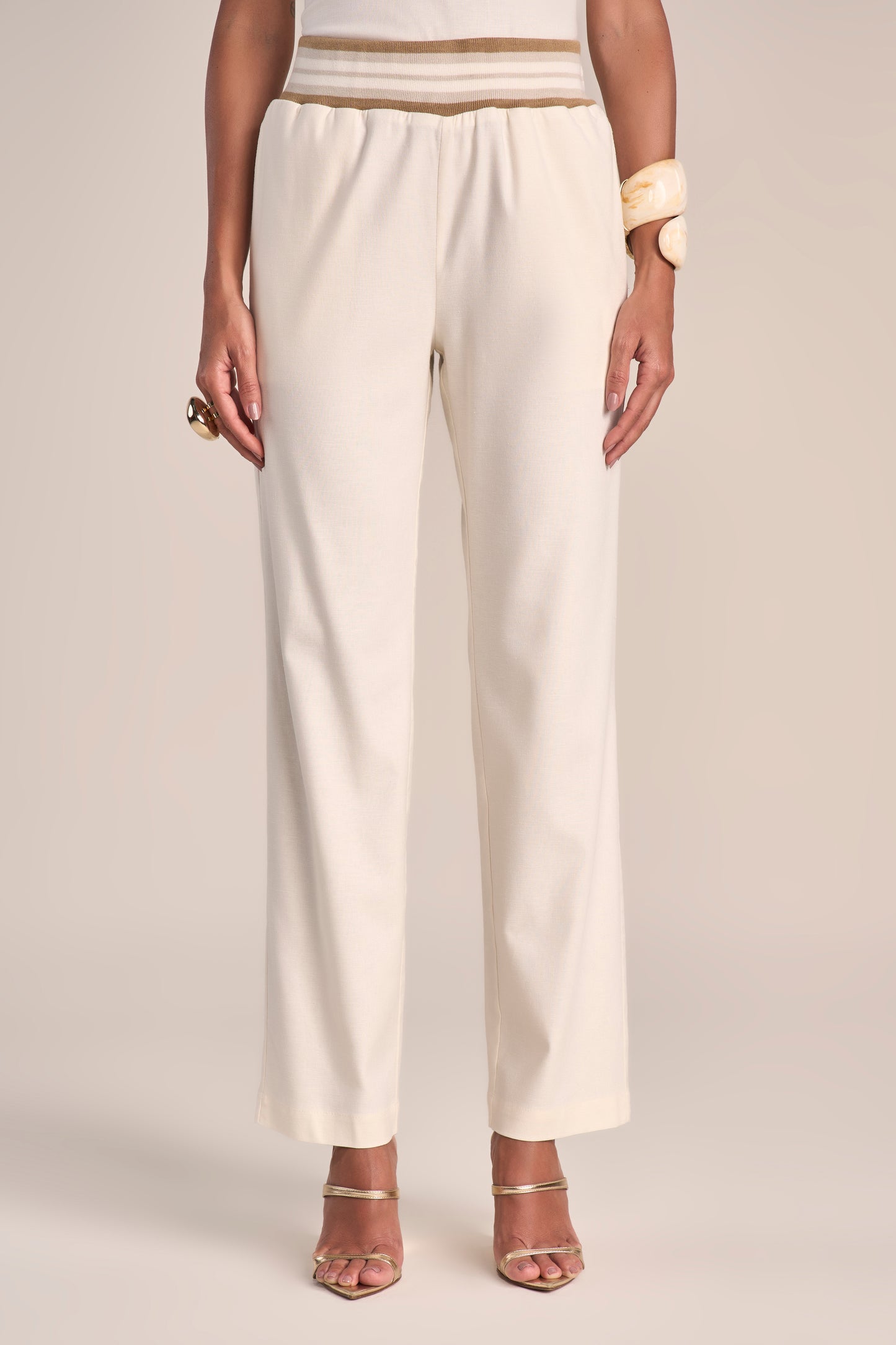 Conjunto Viscose Blusa sem Manga e Calça Reta Cós de Tricot