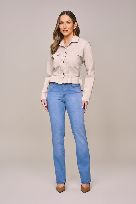 jaqueta sarja manga longa com detalhes amarração