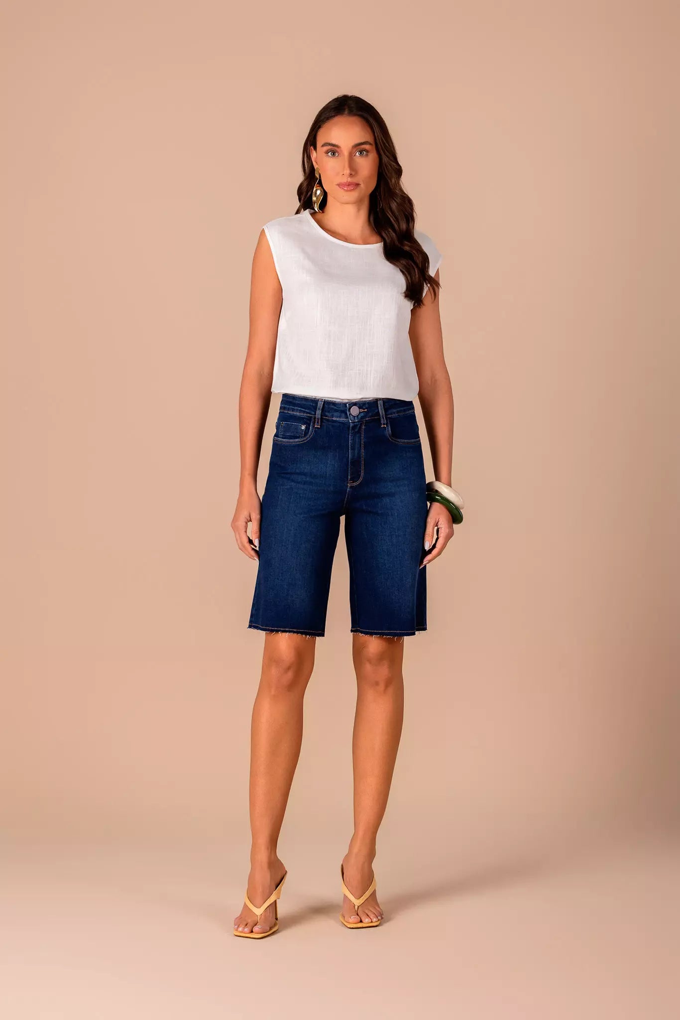 bermuda jeans jorts cintura intermediária barra a fio